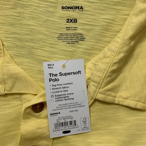 Sonoma Supersoft Short Sleeved Polo Shirt B&T 2XB Yellow Chest Pocket Tagless - Picture 7 of 7